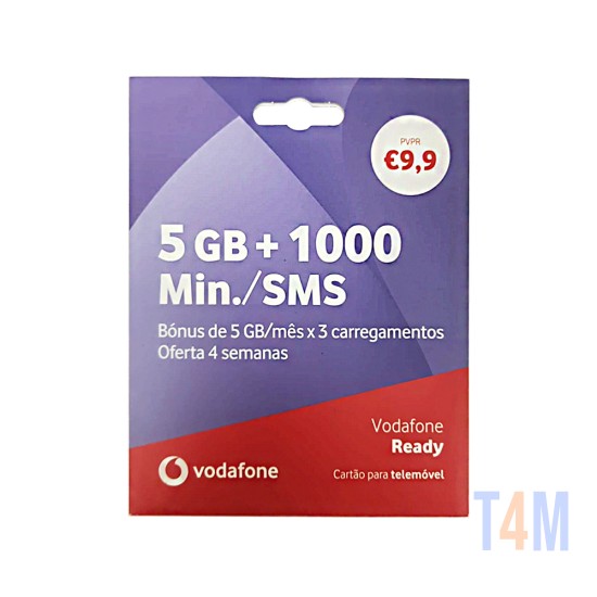 Tarjeta SIM Vodafone Ready 5GB+1000 minutos de llamadas por Un Mes